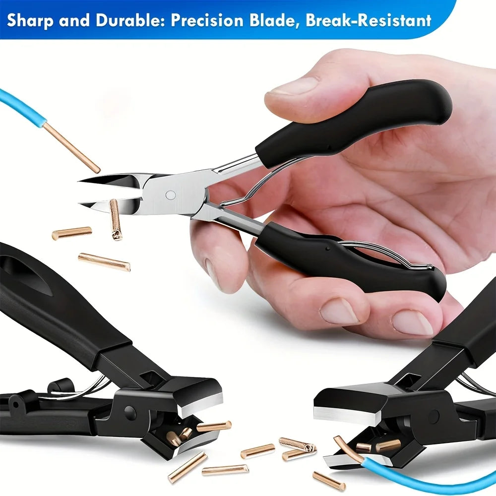 5pc Modern Stainless Steel Toenail Clippers Set with Ergonomic Handle,Includes Wide Mouth Angled Scissors,Nail File Cuticle Tool