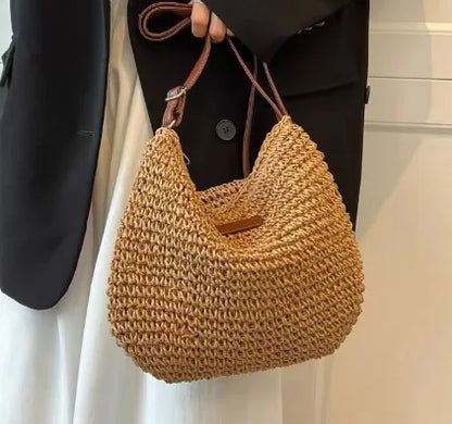 Straw woven bag, single shoulder, women's fashionable weaving, ins style, seaside beach, crossbody bag for women