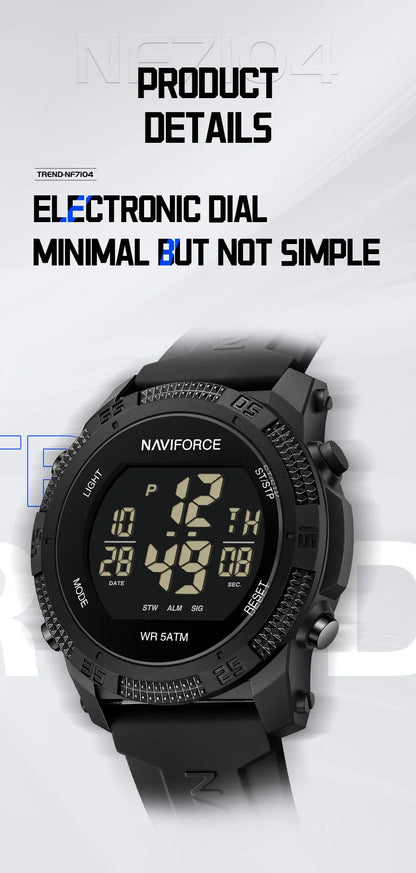 NAVIFORCE NF7104  Men's LCD Digital Casual Date and Week Alarm Waterproof Silicone Strap Electronic Watch