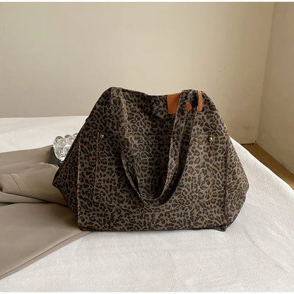 Vintage Leopard Print Women's Handbag Fashion Large Capacity Leopard Print Canvas Bag Underarm Bag Large Shopping Bag Women' Bag