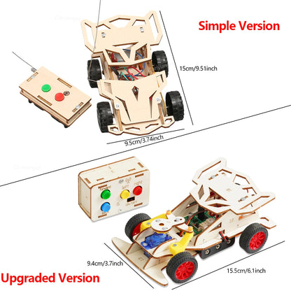 DIY Wooden Remote Control Car Mini Four-Wheel Drive Racing Car Science Experiment Kits STEM Educational Toy for Teen Kids Gifts