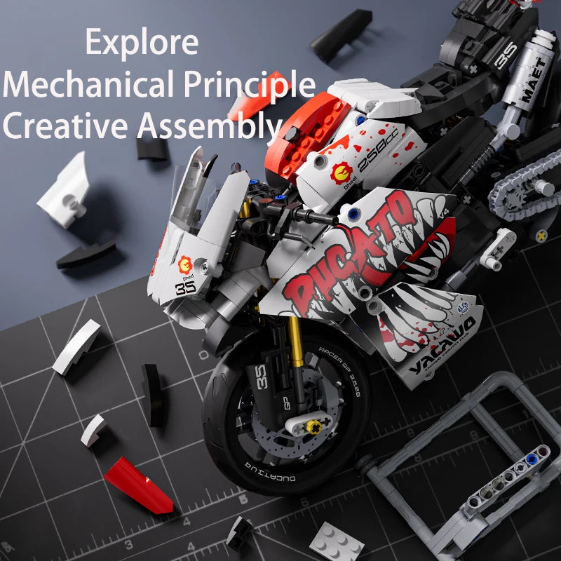 Technical V4 Motorcycle Building Blocks Set Famous Super Motorbike Model Kit Racing Bricks Teens Assembled Toys Gifts For Boys