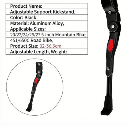 Adjustable Bicycle Kickstand for 22-26 Inch Mountain Bike Side Support Parking Rack Compatible with 24 Inch Wheels