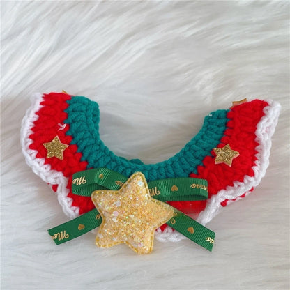 Christmas Pet Collars Cat Dog Christmas Decorations Pet Lace knitting Necklaces Wool Scarf New Year Gift Cat Puppy Accessories