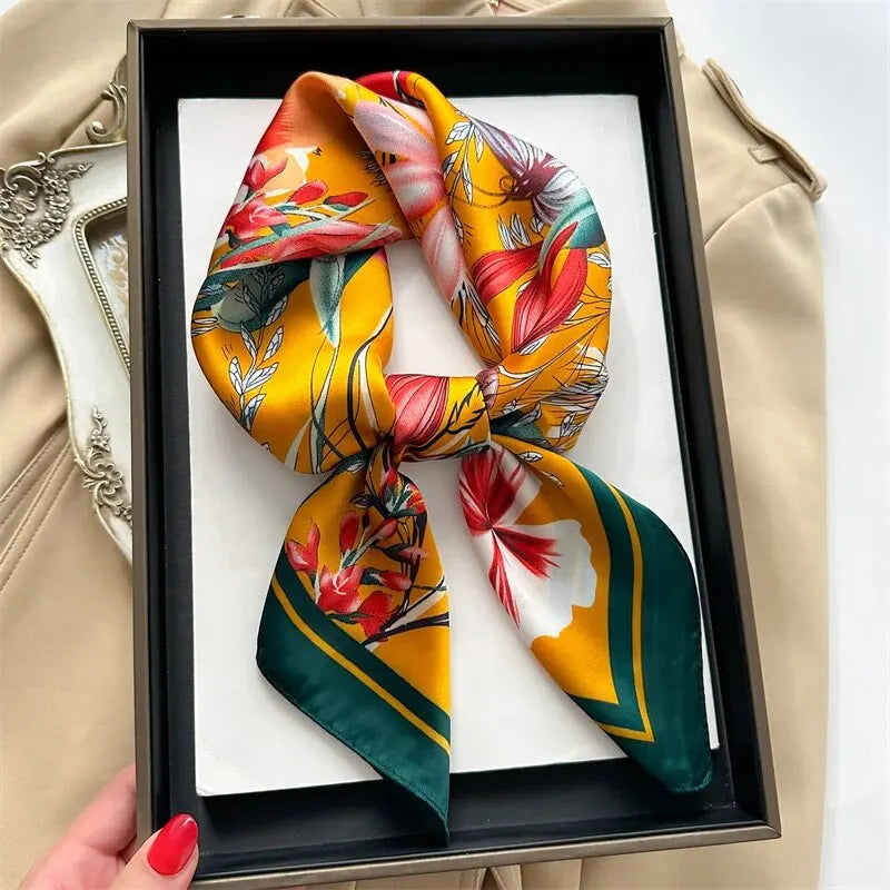 Luxury Print imitation Silk Square Scarf Women Spring Neck Tie Shawl Wraps Female Hair Hand Wrist Headkercheif Hijab Bandana