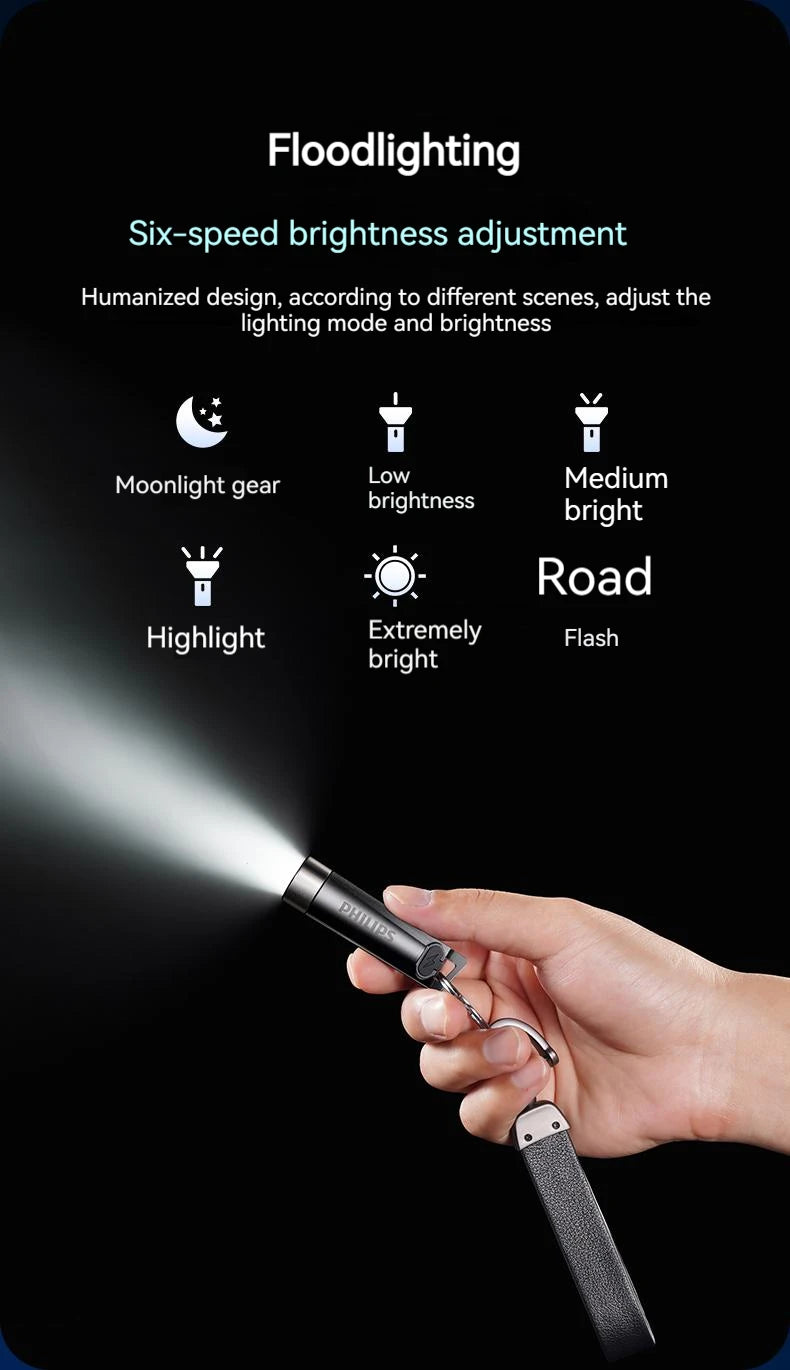 PHILIPS 2025 NEW SFL1121 EDC Flashlight LED Rechargeable Mini EDC Keychain Flashlights Camping Lamp For Hiking Self Defense