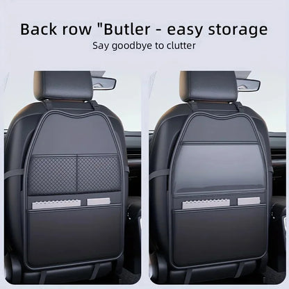 PU Leather Car Seat Kick Proof Pad with Pockets Multi-functional Tablet Holder Auto Seat Back Protection Cover for Kids