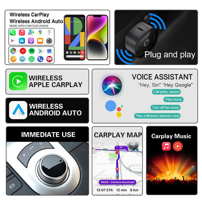 XUDA 2in1 Wireless CarPlay Adapter Android Auto AI Smart Box Car Intelligent Systems For VW Toyota Nissan Honda Ford Benz