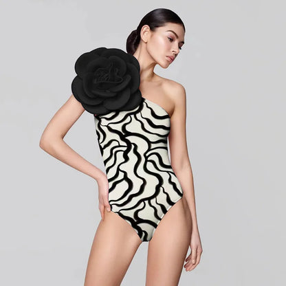 Blue One-Shoulder Ruffled Print Floral Swimsuit Set Cover Up Single Piece Micro Monokini Sexy Swimwear For Girls Summer Beach