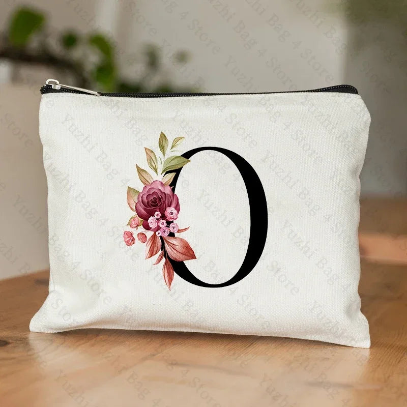 26 Letters Flower Makeup Bag Printed Bridesmaid Wedding Gift Graduation Teacher's Day Gift Storage Bag Travel perfume Side Bag