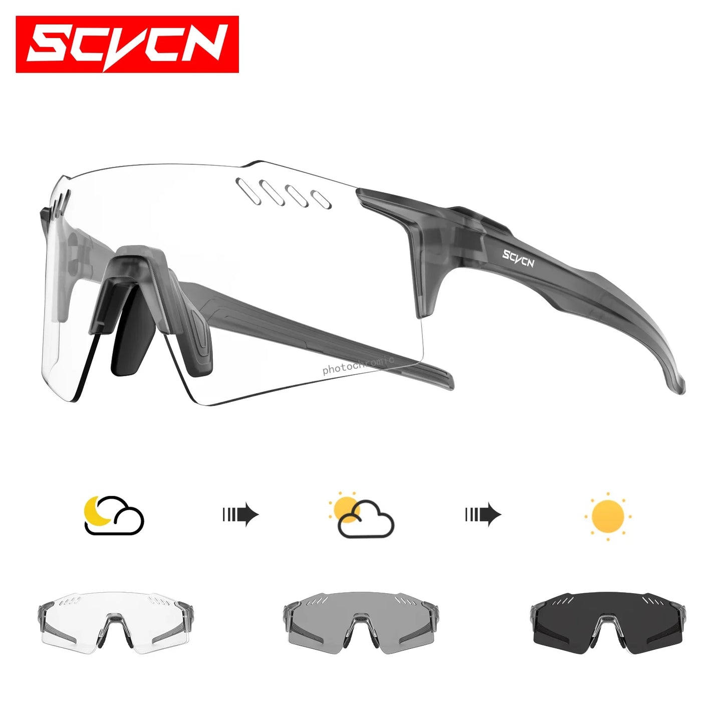 SCVCN Red Photochromic UV400 Sunglasses Cycling Glasses Sports for Men Mountain Bike Road Bicycle Eyewear Fashion Goggles MTB