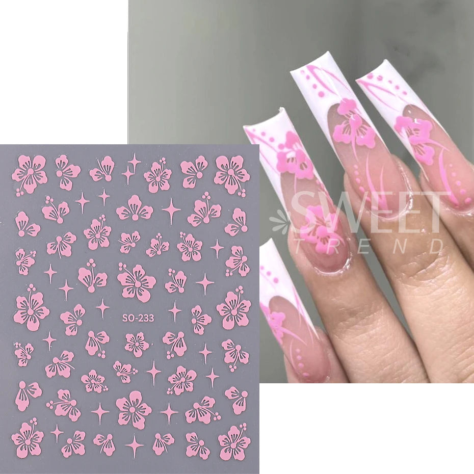 4pcs/set Hibiscus Flowers Nail Sticker Y2K Star Adhesive Nail Art Supplies Decal for Women Nail Supplies DIY Manicure Decoration
