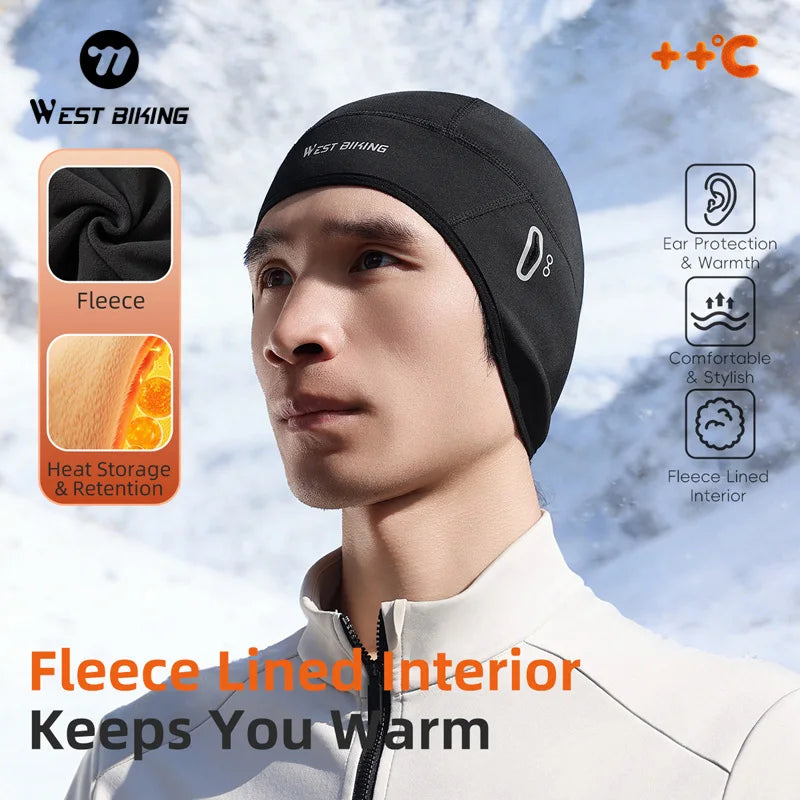 WEST BIKING Winter Fleece Cycling Cap Windproof Thermal Skull Cap Helmet Liner Running Skiing Motocycle Riding Men MTB Bike Hat