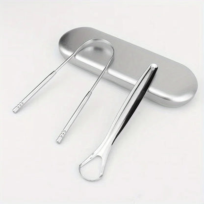 Stainless Steel Tongue Scrapers with Large Case, Tongue Scraper, Tongue Coating Scraper, Odorless,Exquisite gift box packaging