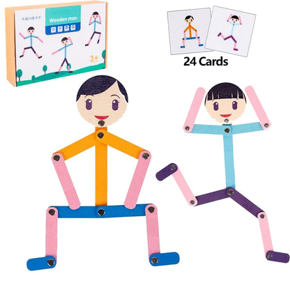 Sport Wooden Man Material DIY Puzzle Toys Boards Educational Game Early Learning Toy for Children Preschool Fine Motor Training