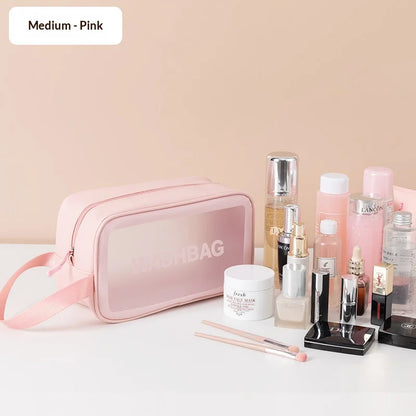Homefish Pu Transparent Three Piece Makeup And Toiletries Bag, Large Capacity Pvc Semi Transparent Frosted Portable Storage Bag