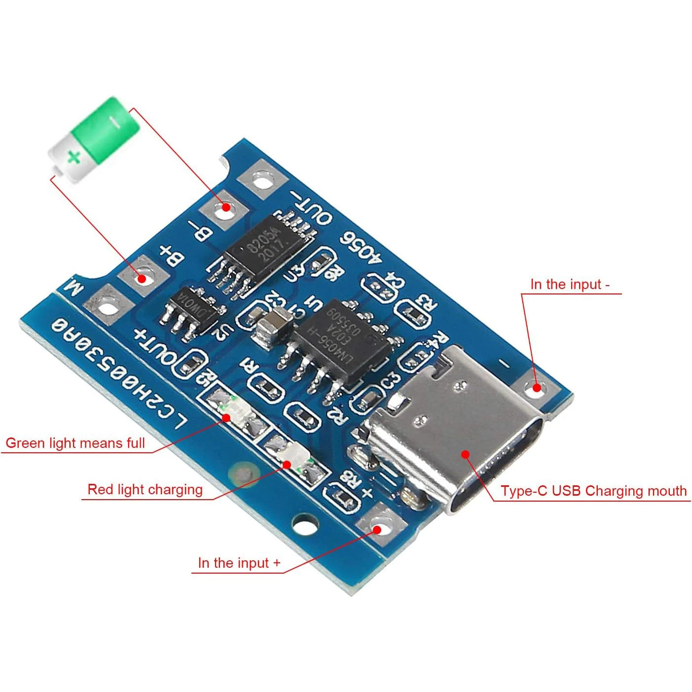 10/100pcs TP4056 +Protection Dual Functions 5V 1A type c 18650 Lithium Battery Charging Board Charger Module