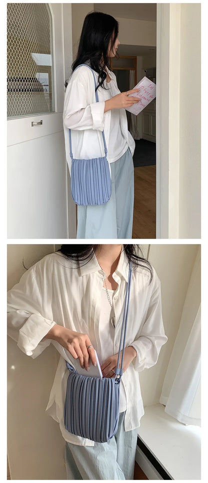 Summer Fashion New Crossbody Bag Women's PU Single Shoulder Mini Bag Luxury Versatile Pleated Casual Small Square Bag