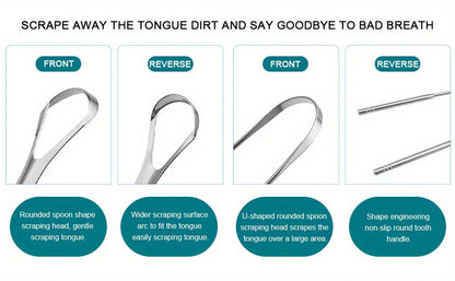 Adult Tongue Scraper Set Stainless Steel Spoon shaped tongue scraper, Reduces Bad Breath,Easy to Use,Oral Hygiene Tongue Cleaner