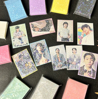 50pcs/lot 61*91mm Heart Love Laser Flashing Card Sleeves Protector For Photo Cards Holder Holographic Foil Protective Films