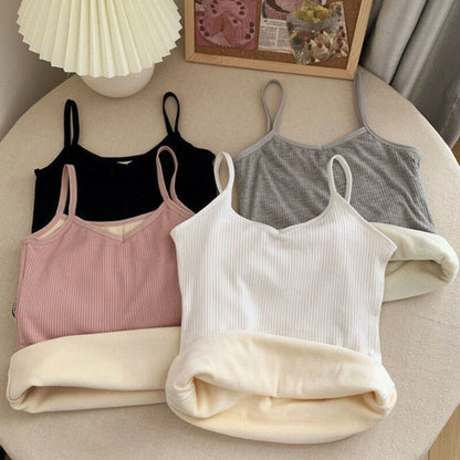 T-shirt Sleeveless Tops Women Winter Warm Underwear Solid Color Thermal Casual Nightwear Sexy Elasticity Female Thin Velvet