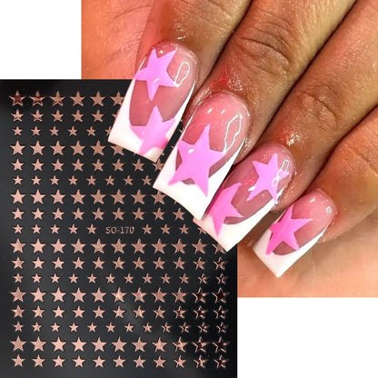 3D Black Pink Stars Stickers for Nails Golden Silvery Stars Adhesive Nail Decals Autumn Winter Festival DIY Nail Art Accessories