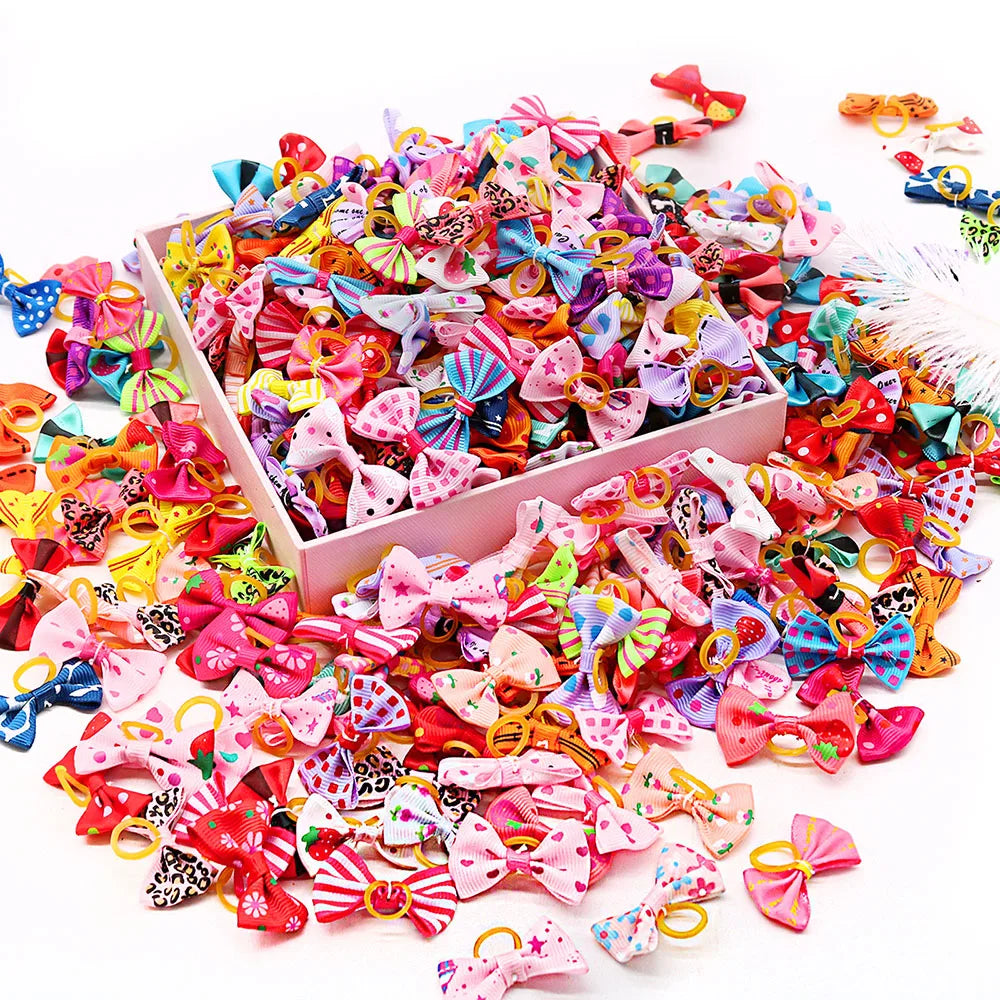 30PCS Dog Bow With Rubber Band Dog Hair Accessories Handmade Movable Puppy Bows For Dogs and Cats Cute Pet Accessories