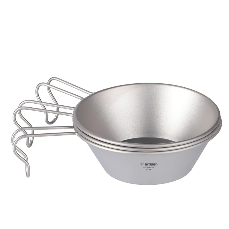 Tiartisan 260ml Titanium Camping Sierra Bowl With Fixed Handle Outdoor Picnic Ultralight Portable Salad Meal Bowl Food Container