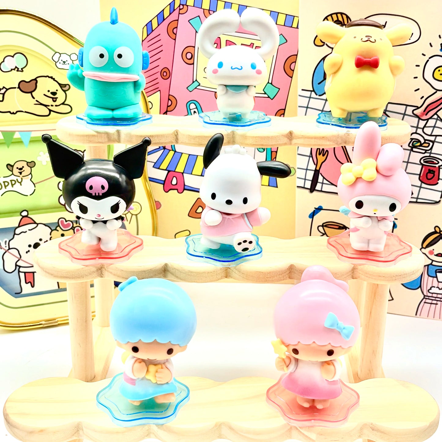 Sanrio Kuromi My melody Hangyodon Cinnamoroll Pompom Purin anime blind box figurine desktop cute ornament gift decoration kawaii