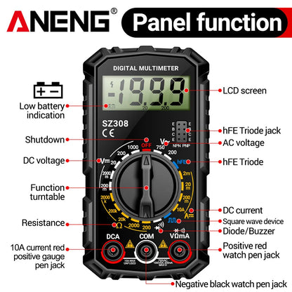 ANENG SZ308 1999 Count Digital Multimeter AC/DC High-Precision Multi-function Voltage Current Resistance Multimeter Tester Tools