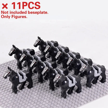 Medieval Military Sets Cavalry Figures War Horse Animals Building Blocks Parts Knight Weapons Accessories Toys for kids gifts