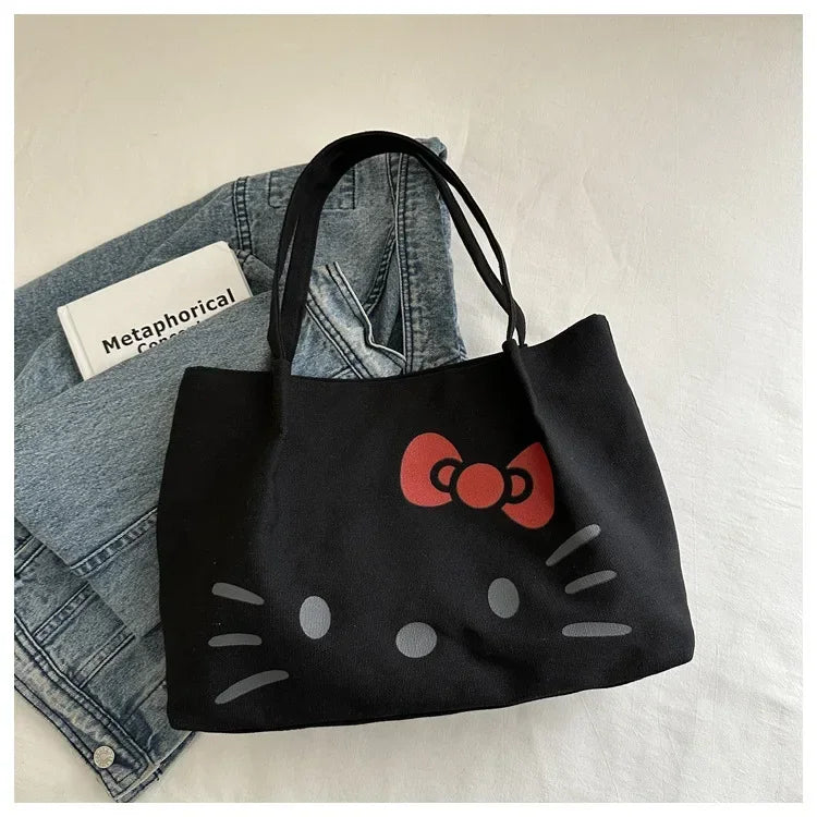 Cute Canvas Bag Hello Kitty Women's Canvas Handbag - Large Cute Cartoon Shoulder Bag Fashion Multi functional Commuter Handbag