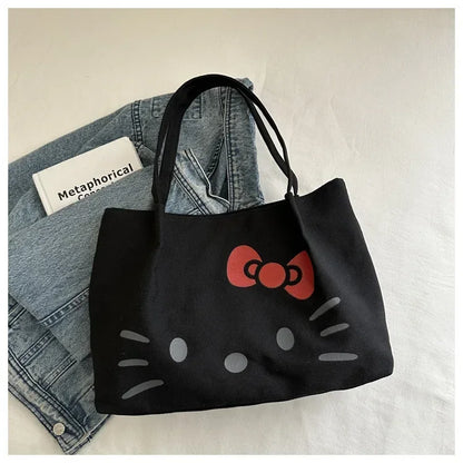 Cute Canvas Bag Hello Kitty Women's Canvas Handbag - Large Cute Cartoon Shoulder Bag Fashion Multi functional Commuter Handbag