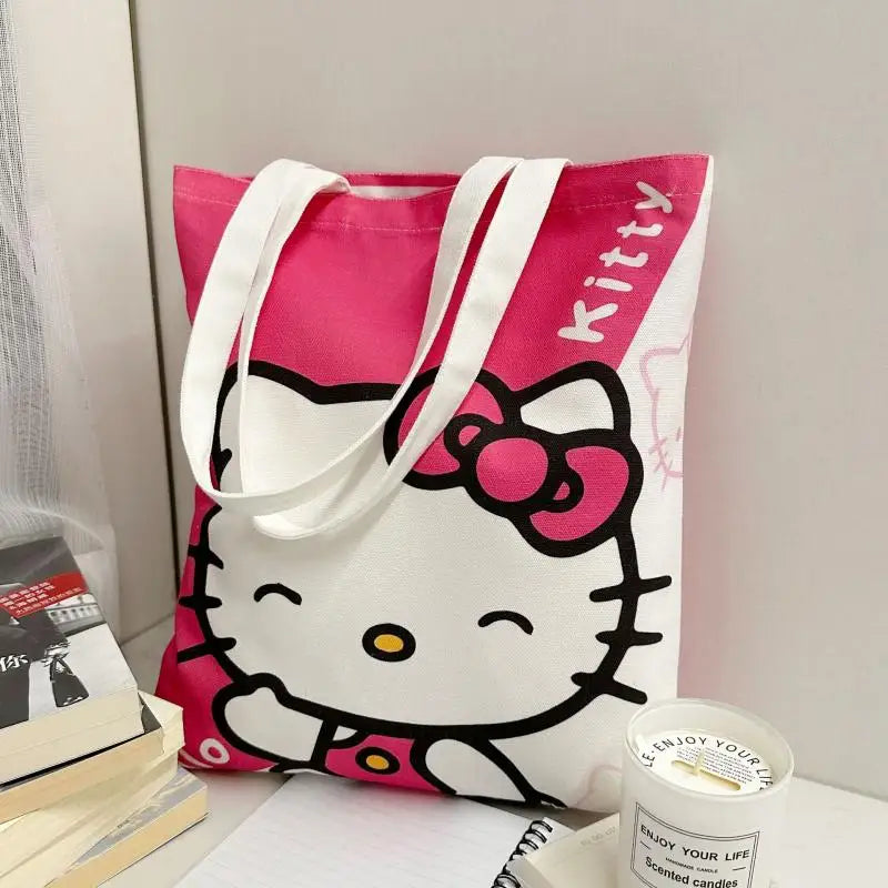 Large capacity Japanese cartoon Sanrio handbag Hello Kitty canvas bag casual commuting bag fashionable shoulder bag for girls
