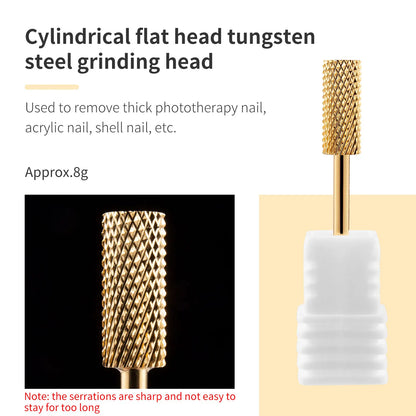 5 In 1 Tungsten Carbid Nail Drill Bits Milling Cutter For Remove Nail Polish UV Gel Tapered Safety End Cut Manicure Tools Golden