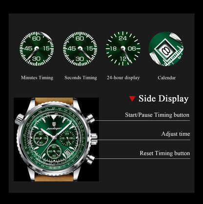 POEDAGAR Luxury Business Men's Watch Waterproof Luminous Date Chronograph Leather Man Clock Fashion Quartz Watches For Men Reloj