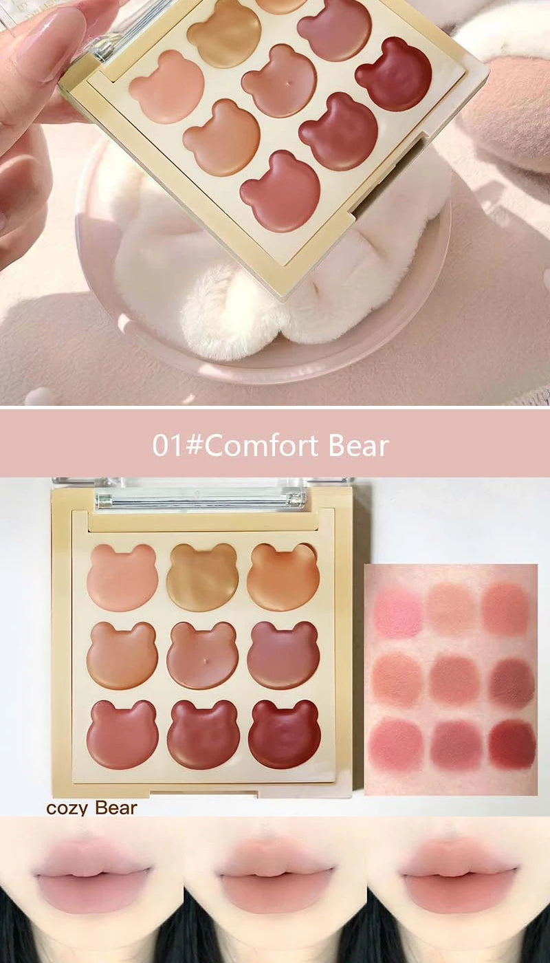 Cappuvini 9 Colors Velvet Lip Mousse - Matte & Natural Finish, Long-Lasting Non-Drying, Cute Bear Design for Youthful Look,