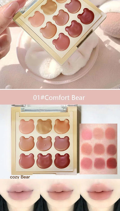 Cappuvini 9 Colors Velvet Lip Mousse - Matte & Natural Finish, Long-Lasting Non-Drying, Cute Bear Design for Youthful Look,