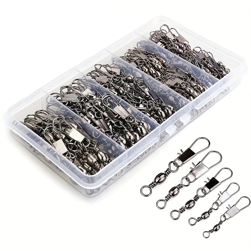 50/200pcs Barrel Snap Swivel Fishing Accessories, Gear with Ball Bearing Swivels Snaps Connector for Quick Connect Lures