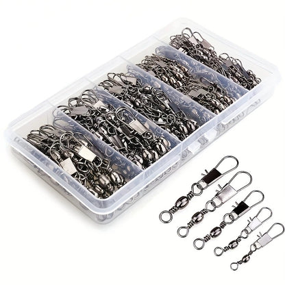 50/200pcs Barrel Snap Swivel Fishing Accessories, Gear with Ball Bearing Swivels Snaps Connector for Quick Connect Lures