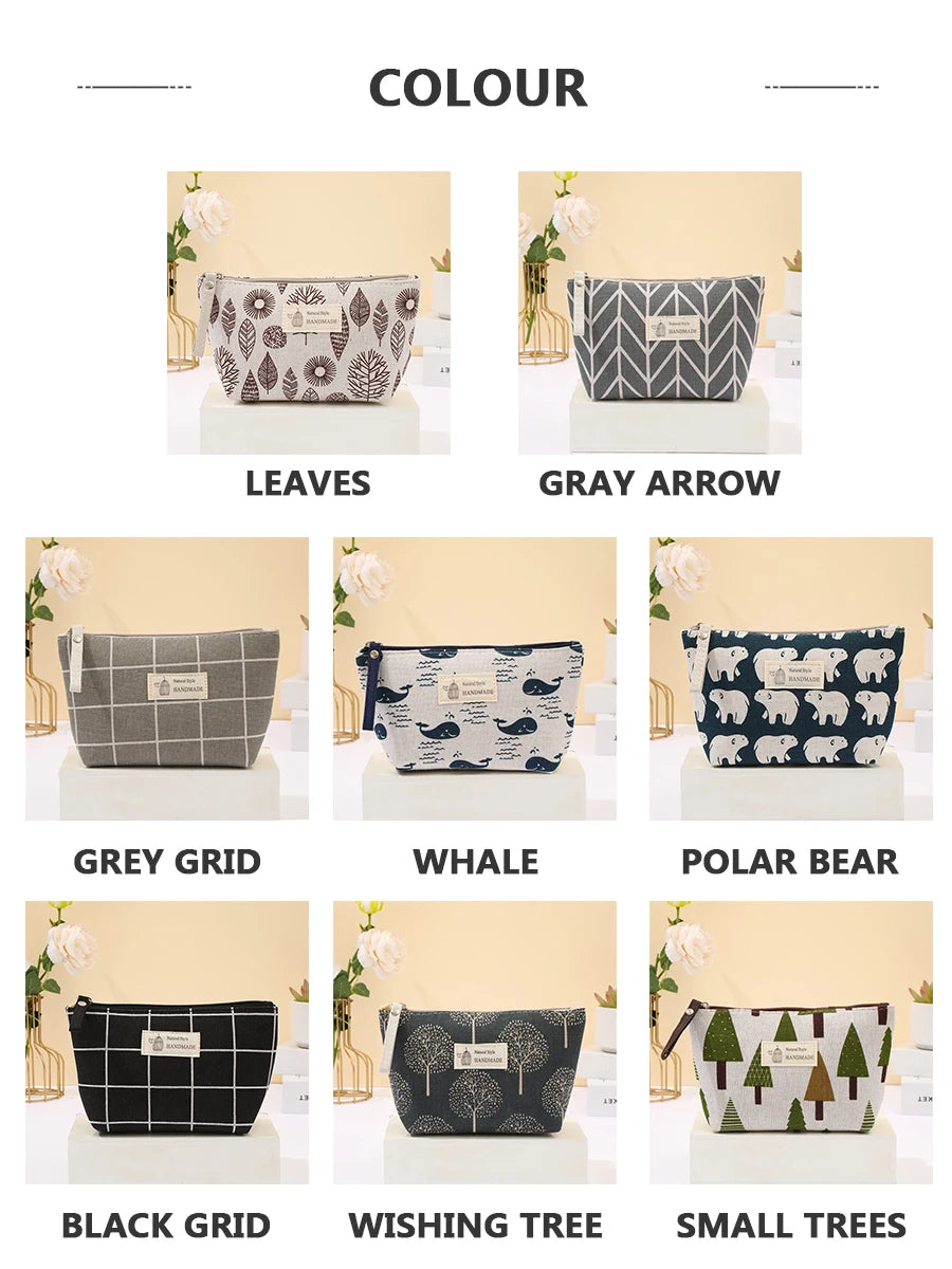 New Canvas Cosmetic Bags Zipper Opening Key Card Holder Cartoon Student Pencil Case Coin Purse Ladies Hand Portable Storage Bag