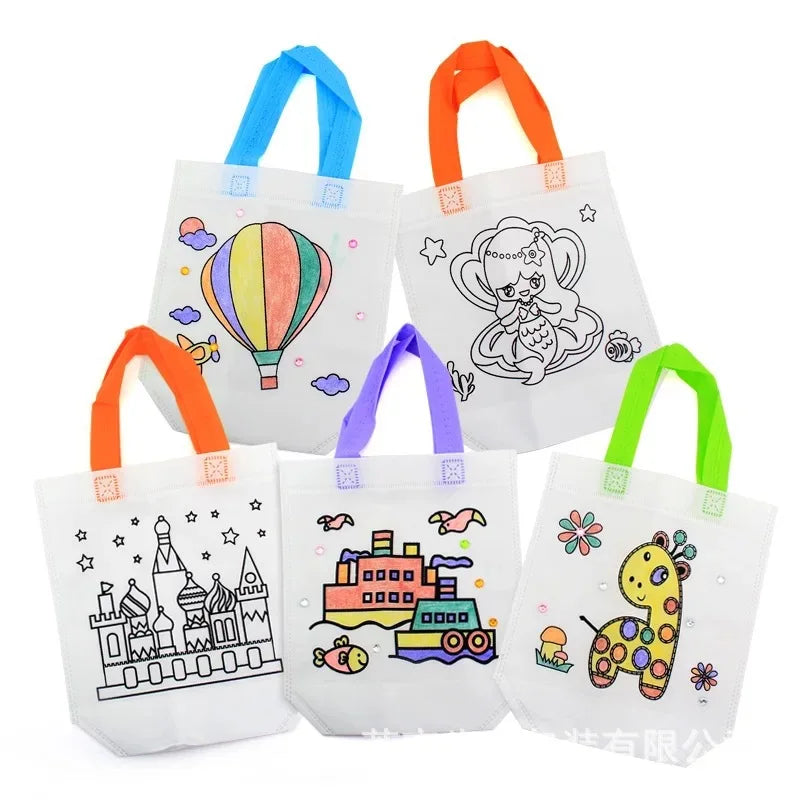 1-10pcs Sets DIY Graffiti Bag with Markers Handmade Painting Non-Woven Bag for Children Arts Crafts Color Filling Drawing Toys