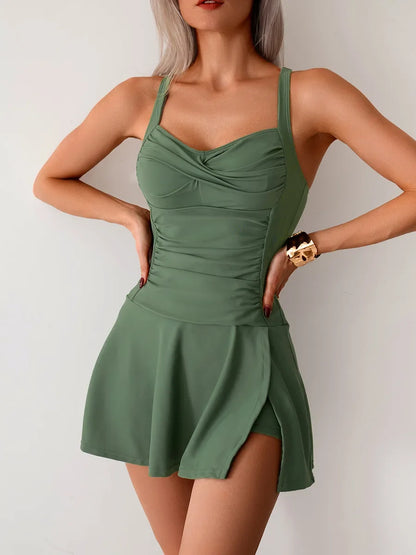 VigoBreviya 2025 Sexy Strapped Swimwear Women Push UP Dress One Piece Swimsuit Solid Cross Backless Monokini Beach Bathing Suit