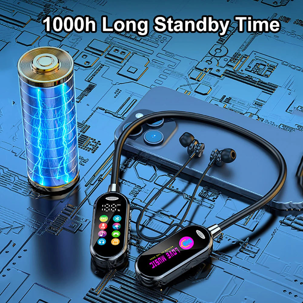 Color Screen Bluetooth 5.4 Earphones Neckband Headphones Wireless Headsets Noise Reduction Earbuds for Live Earphone Monitor