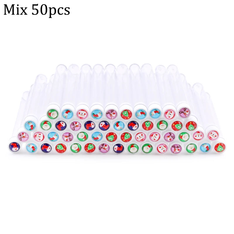 100/50pcs Christmas Eyelash Brush Tube Reusable Eyebrow Brushes Mascara Wand Dust-proof Storage Tubes Cosmetics Makeup Tools