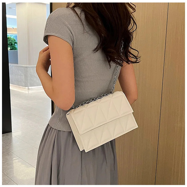 Women's fashion crossbody bag diamond check chain small square bag shoulder bag