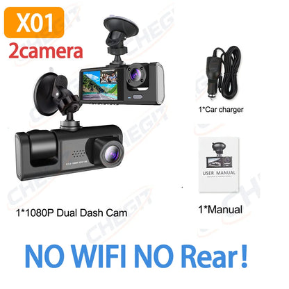 Wifi 3 Channel Dash Cam Night Vision Loop Recording & 2" IPS Screen 1080P 2/3Camera DVR Recorder, Video Recorder, Vehicle DVR