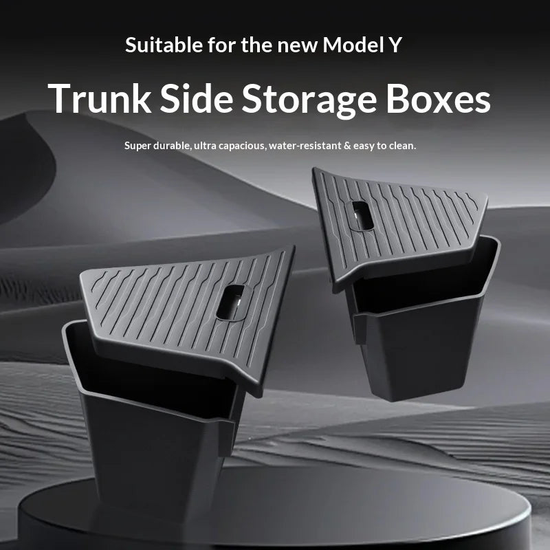 For Tesla Model Y Juniper Trunk Organizer Side Storage Box Boot Organizer Flocked TPE Mat Anti-dirty 2025 Car Travel Accessories