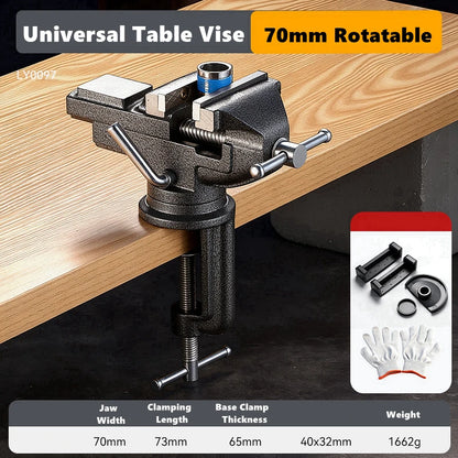 Professional Table Vise , 360° Rotation Work Clamp-On Vise, Versatile Use, Heavy Duty Construction for Woodworking, Metalworking