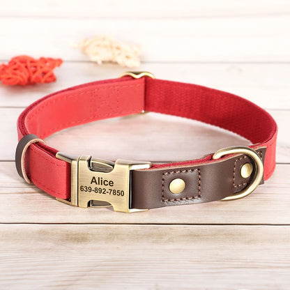 Customized Dog Collar Durable PU Leather Dog Collars Engraved Pet ID Necklace With Metal Buckle for Small Medium Large Dogs Pug
